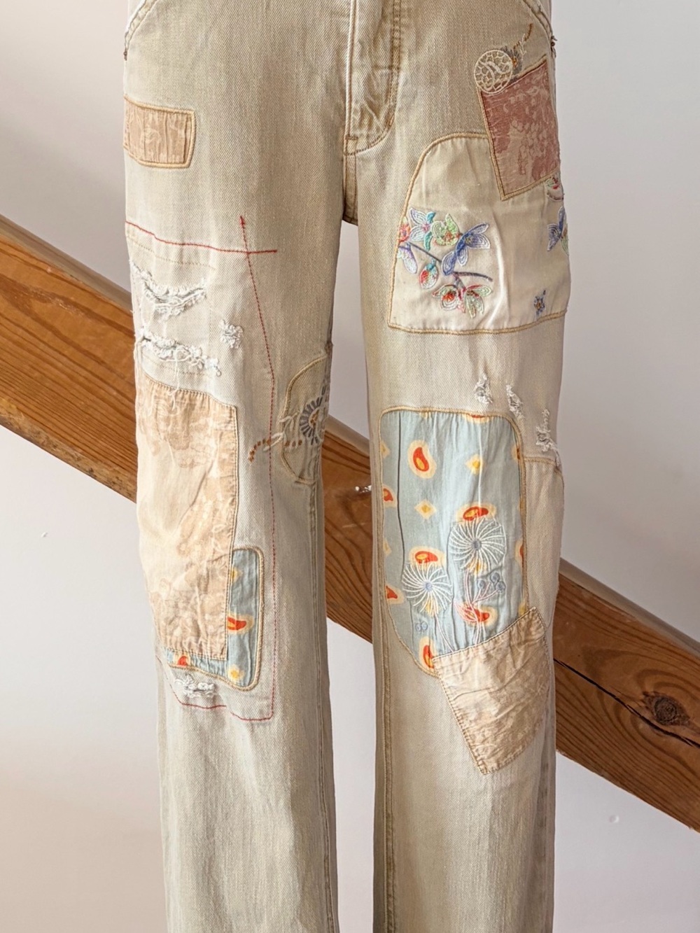 Anthropologie “The Wanderer” distressed patchwork straight leg jeans